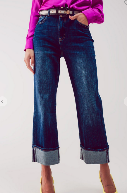 Straight Leg Cuffed Jeans