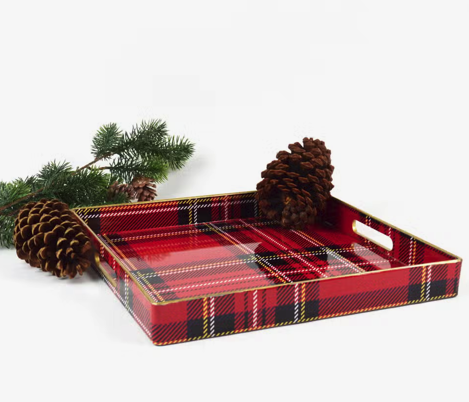 Red Plaid Square Tray