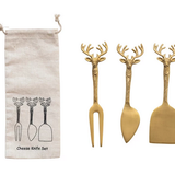 Brass Cheese Knives w/ Reindeer, Set of 3