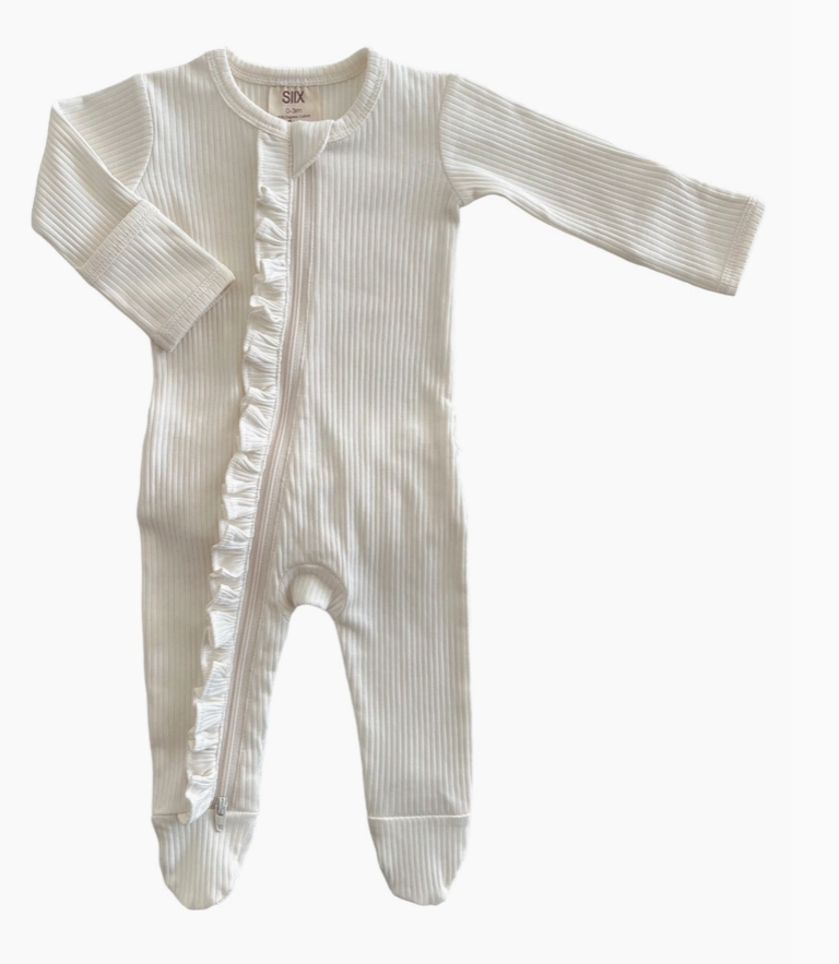 Ivory / Organic Ribbed Zip Footie