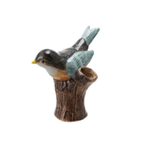 Hand-Painted Stoneware Bird on Log Shaped Vase