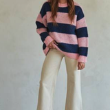 Stripe Crewneck Sweater -Pink Navy