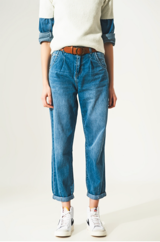 Straight Leg Jeans with Darts at the Waist