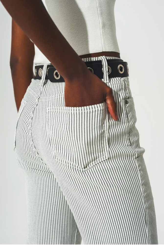 Flared stripe pants in grey