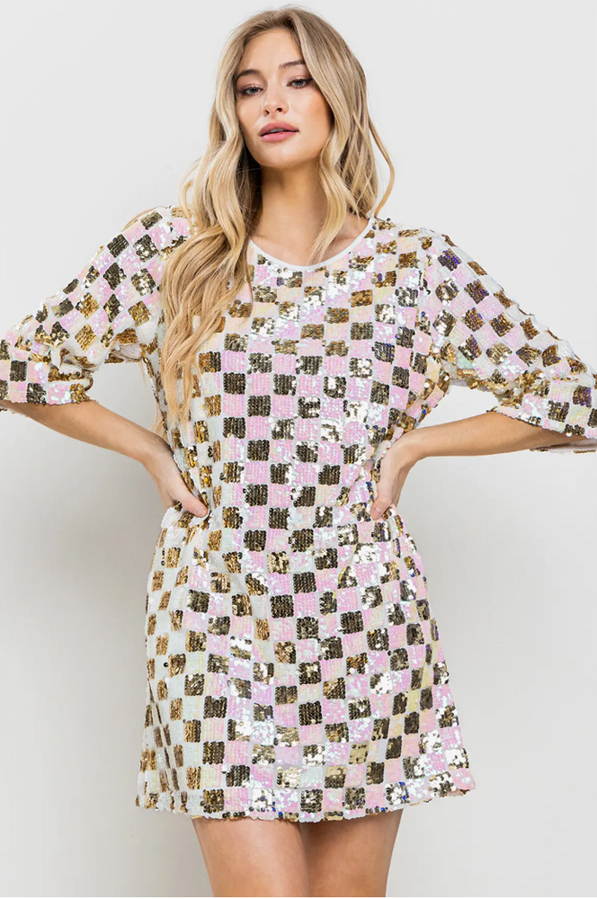Checkerboard Sequin Mini Dress