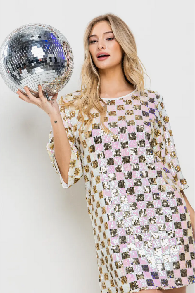 Checkerboard Sequin Mini Dress