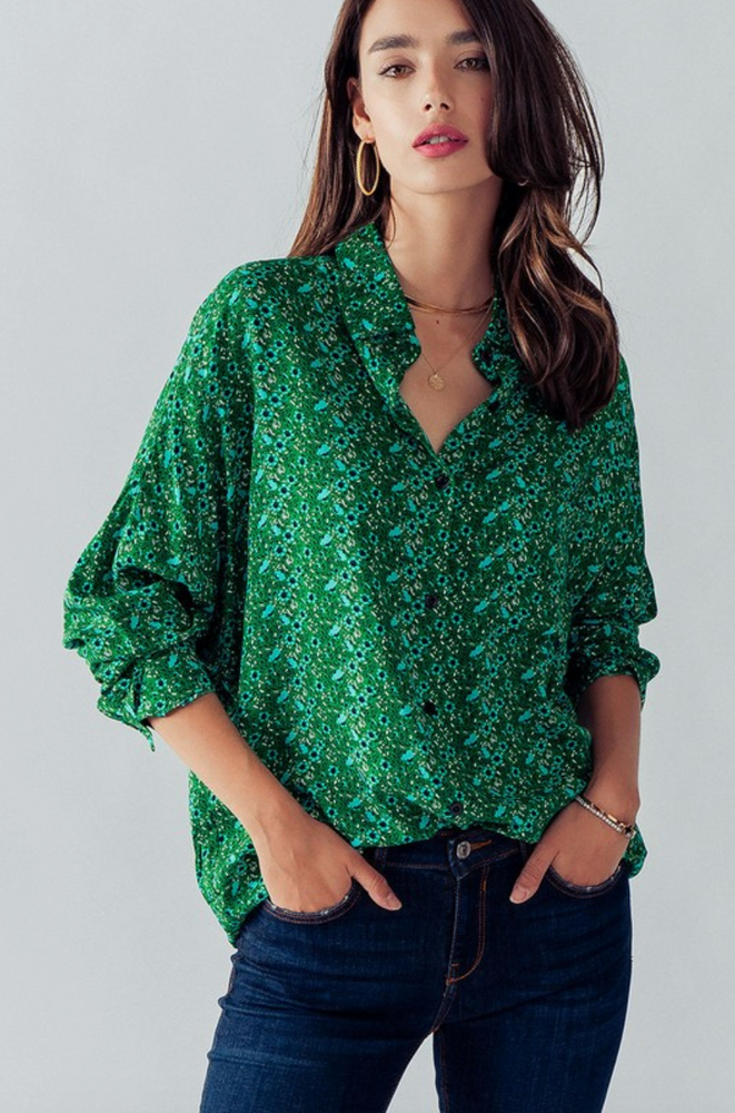 Emma Button Down Ditsy Floral Top