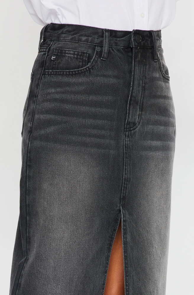 
                      
                        Longline Black Washed Denim Skirt
                      
                    