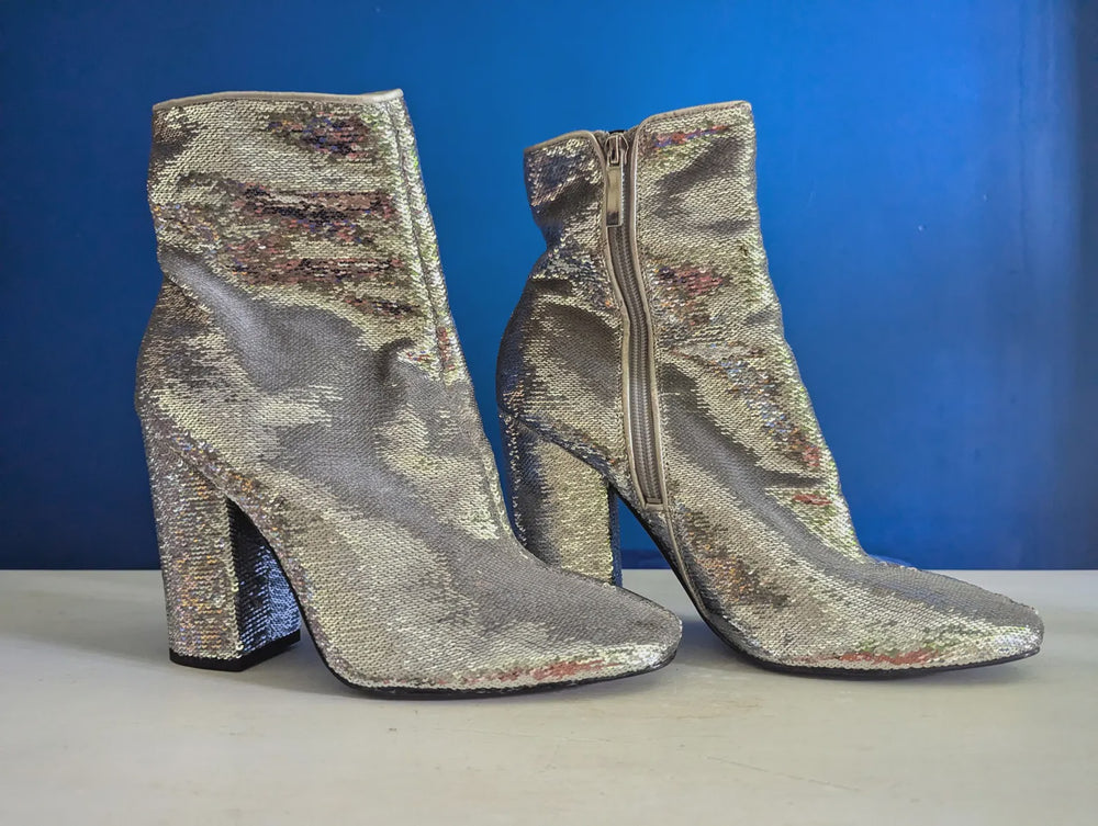 Silver Sequin Ankle Boots