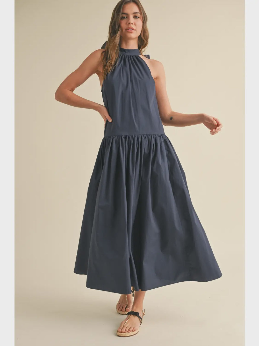 Sleeveless Dress with Tie Back Navy