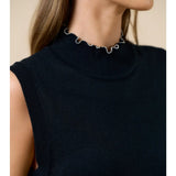 Sleeveless Mock Neck Sweater with Mini Pearl Collar