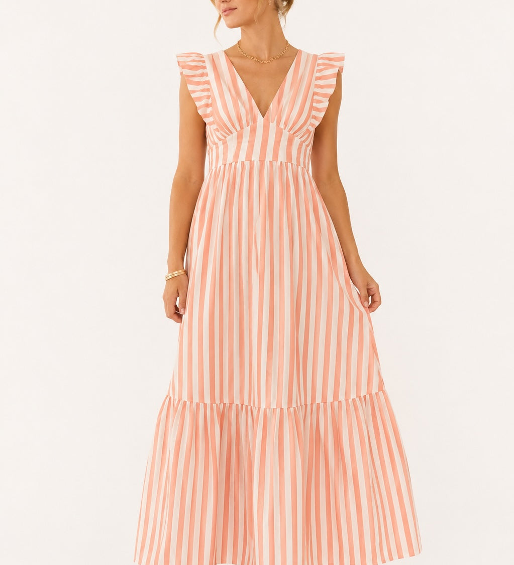 orange ruffle maxi dress Stripe Tie-Back Ruffle Maxi Dress – Pyar&Co