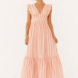 Stripe Tie-Back Ruffle Maxi Dress