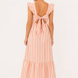 Stripe Tie-Back Ruffle Maxi Dress