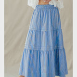 Blue Striped Tiered Maxi Skirt