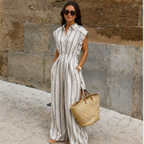 Striped Shirting Parachute Jumpsuit