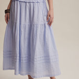Textured Cotton Tiered Maxi Skirt in Blue