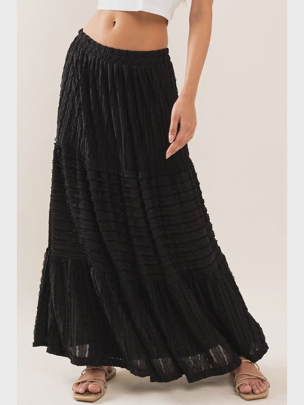 Textured Tiered Long Skirt