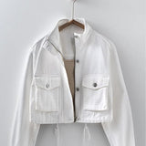 White Utility Cropped Denim Jacket