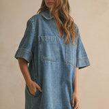 V-Neck Denim Tunic Dress