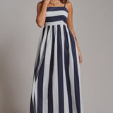 Vertical Stripe Smocked Back Maxi Dress