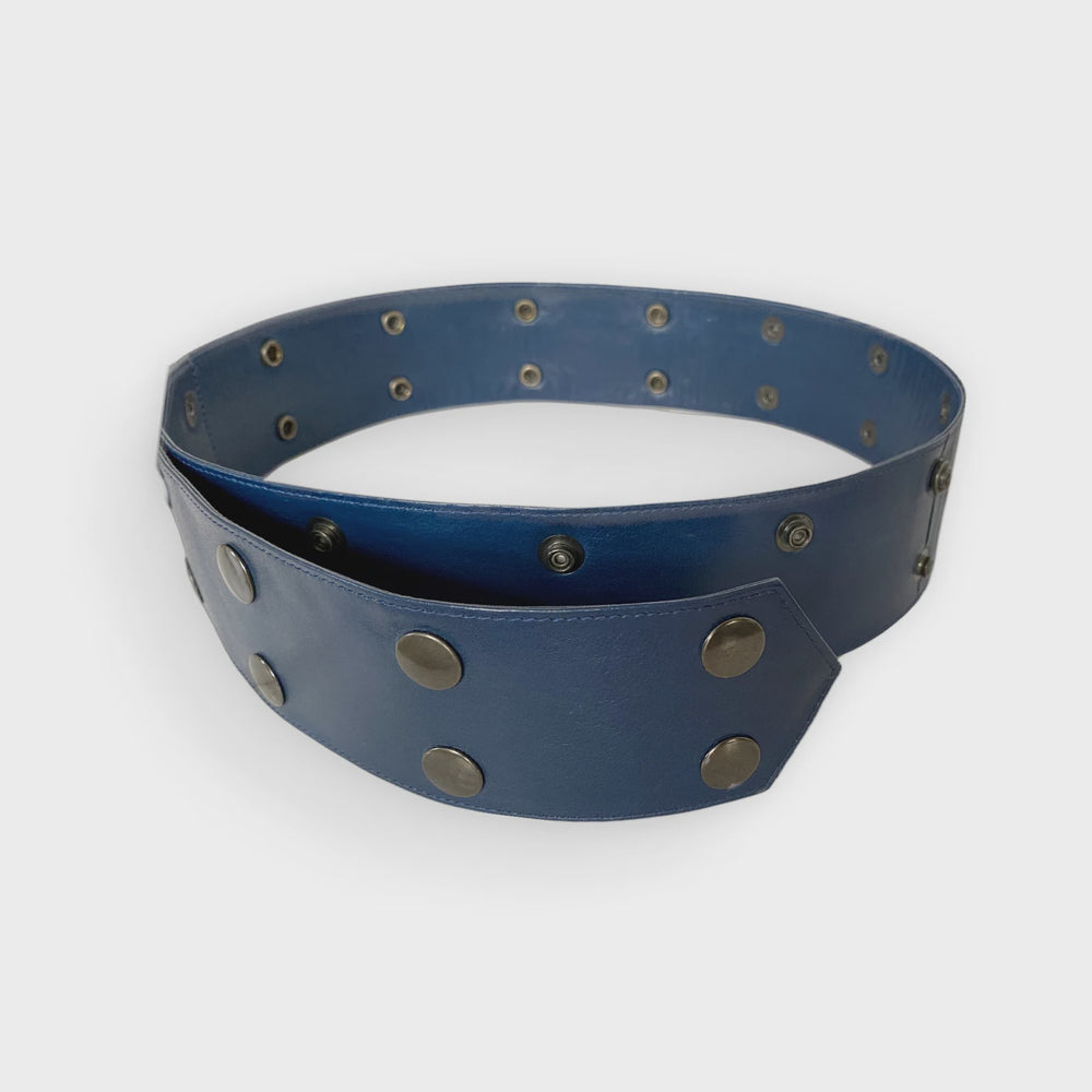 VNTG wide navy blue leather belt