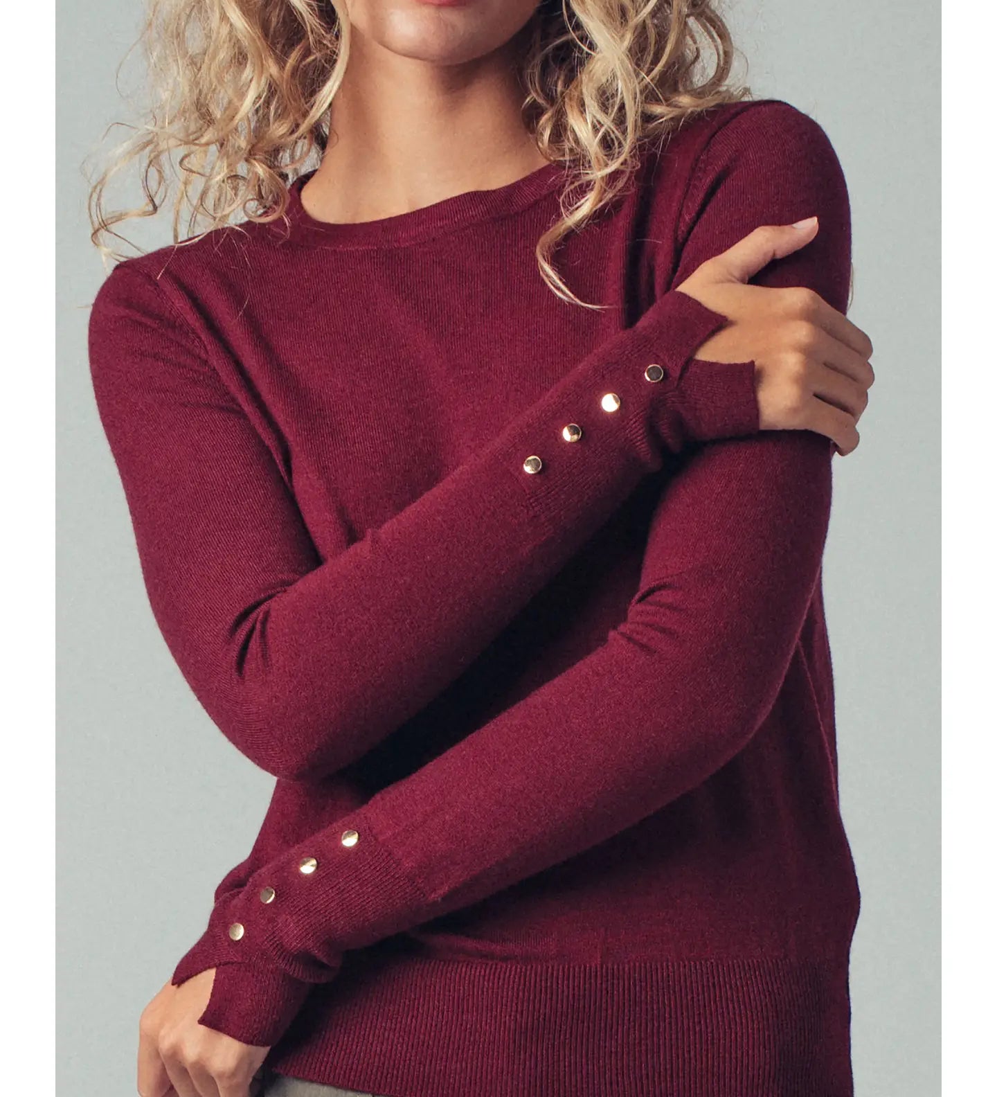 Button Cuff Slim Knit Top