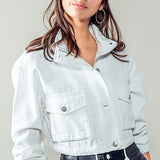 White Utility Cropped Denim Jacket