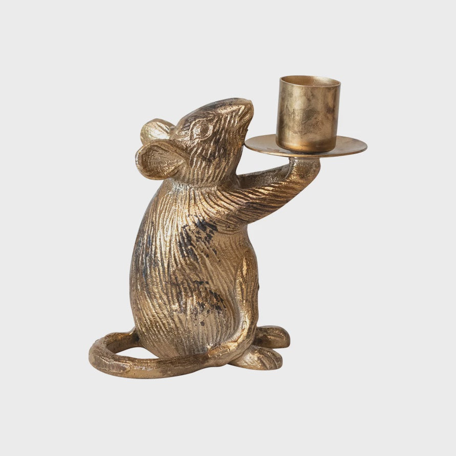 Mouse Taper Holder, Antique Gold