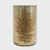 Mercury Glass Vase with Embedded Silver Oak Leaves