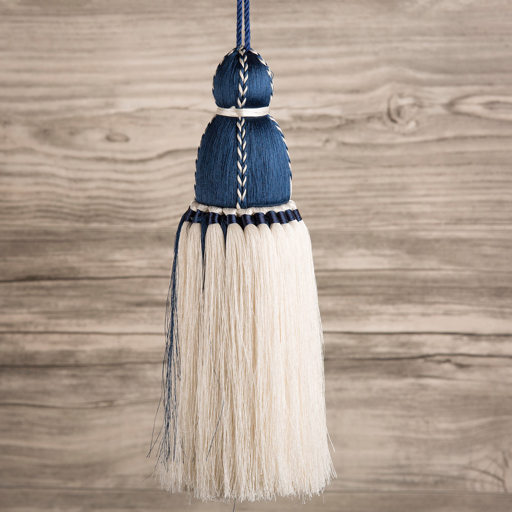 
                      
                        White & Navy Tassel, Trellis Home Tassels & Trims Collection with Pyar&Co.
                      
                    
