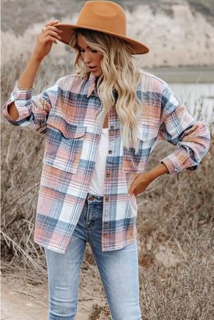 Addison Plaid Flap Pockets Shacket