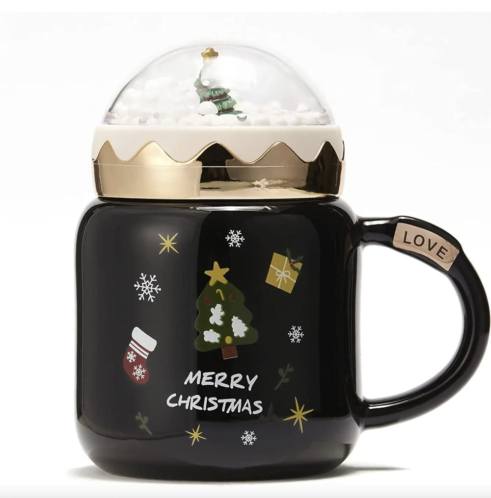 Holiday Snow Globe Mug with Lid