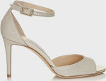 PRE-LOVED Authentic Jimmy Choo: Annie Ankle Platinum Heels Size: 38