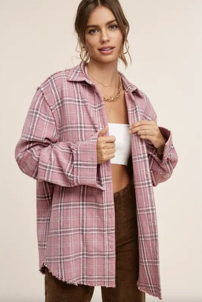
            
                Load image into Gallery viewer, Pink Plaid Button Down Winter Shacket
            
        