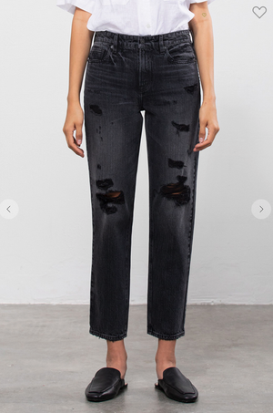 
            
                Load image into Gallery viewer, Charcoal Vintage Distressed Black Boyfriend Jeans
            
        
