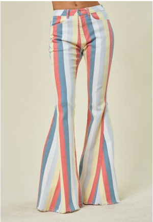 Multi Stripe Distressed Denim