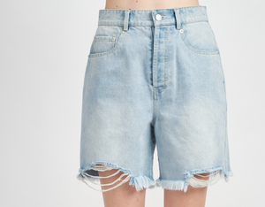High Rise Belted Denim Shorts