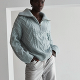 Ice Blue Knit Front Zip