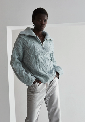 Ice Blue Knit Front Zip