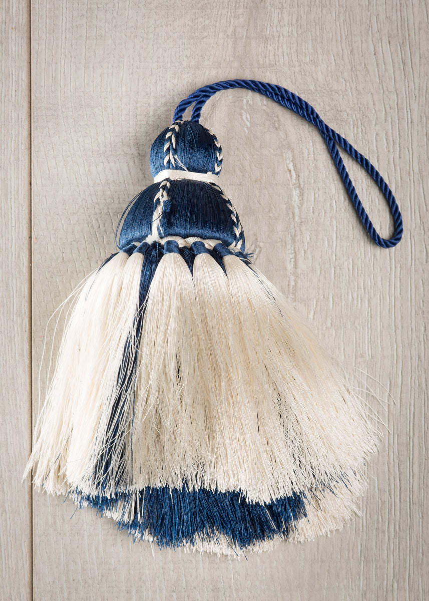 White & Navy Tassel, Trellis Home Tassels & Trims Collection with Pyar