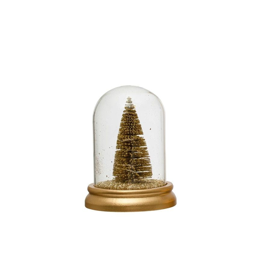 
            
                Load image into Gallery viewer, Gold Bottle Brush Tree in glass cloche
            
        